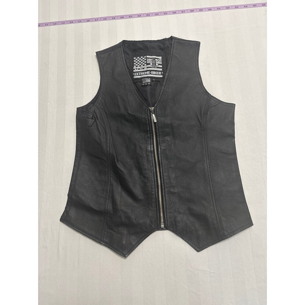 USA Extreme Biker Black Leather Motorcycle Vest Women’s Size L